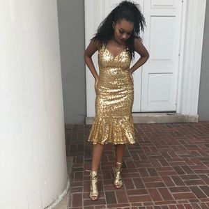 Gold Midi Sequin Dress